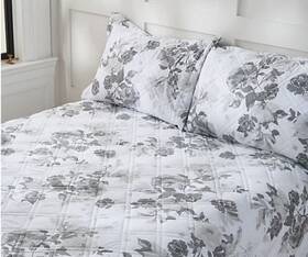 H224662 Home By Shr Printed Grey White Rose Floral Reversible Coverlet/comforter Set Queen
