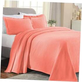 Home City Inc. 190052020115 Paisley 3 Piece Cotton Bedspread Set Bed Decor Decorative King Coral
