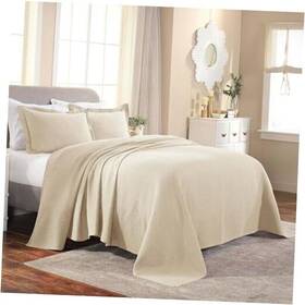 Home City Inc. 190052064256 Fleur De Lis Cotton 2 Piece Bedspread Set Bed Decor Twin Ivory 03