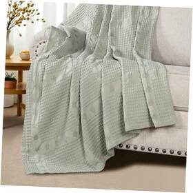 Home City Inc 190052391062 Waffle Weave Cotton Blanket Comfy For Bedroom Decor Throw Sage