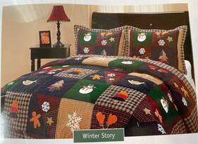 Home Classics 734737112674 Full/queen Winter Story Quilt Set Christmas Snowman Shams New