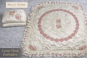 102031 Home Collection Regal King Bedspread 2 Shams Floral Corner Embroidery Ivory
