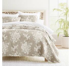 Home Collection 196901151382 Reversible 3-piece Down Quilt Set Taupe Brown King / Cal