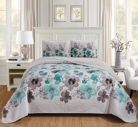 Home Collection 665752456569 3pc King/california King Over Size Bedspread Floral Turquoise