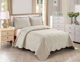 Home Collection 665752499467 Over Size Elegant Embossed Bedspread Set Light Weight Solid Color New Beige