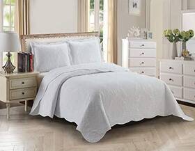 Home Collection 665752499603 3pc Full/queen Over Size Elegant Embossed Bedspread Set Light Weight Solid Wh