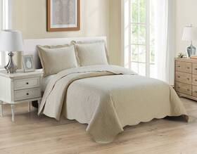 Home Collection 665752499870 3pc Full/queen Over Size Luxury Embossed Bedspread Set Light Weight Solid Bei