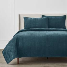 Phs-384-21 Home Decorators Collection 3-piece Charleston Teal Lush Velvet Cotton King Quilt Set
