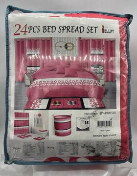 Home Fashion Bollft Cal King 605671308198 24 Pcs Bed Spread Set 100% Polyester New White Pink