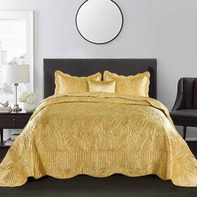 Home Soft Things 683405503330 Quilted Satin 4 Piece Bedspread Set Paisley Design Bed Cover Lightweig