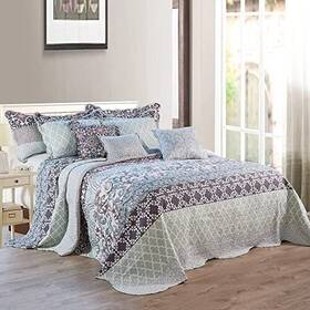 Home Soft Things 713289286842 9 Piece Printed Striped Bedspread Set Lightweight Reversible Quilt Cove