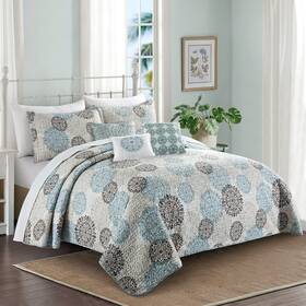 Home Soft Things 714983266567 6 Piece Marina Medallion Printed Microfiber Quilts Coverlet Set Queen 90 Inch X 9