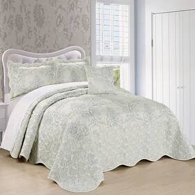 Home Soft Things 731236415411 Damask 4 Piece Bedspread Set Scalloped Edge Reversible Coverlet Comf