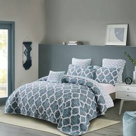 Home Soft Things 743724236750 Serenta Honor Printed Microfiber 7-piece Bedspread Quilt Blue King 102 Inch X 90