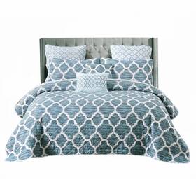 Home Soft Things 743724284072 7 Piece Printed Microfiber Bedspread Quilts Set 90 Inch X Queen Honor Blue