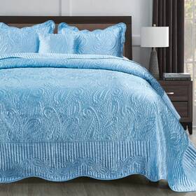 Home Soft Things 744790356205 Serenta Quilted Satin 4-piece Bedspread Set Aquatic Oversize Queen 110 Inch X 120