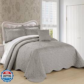 B019g9zrlw Home Soft Things Damask 4 Piece Bedspread Set Scalloped Edge Reversible