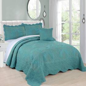 Bnfdamask03-teal Home Soft Things Serenta Damask 4 Piece Bedspread Set Oversize Queen 110 Inch X 120 Teal