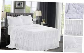 Homechoice 810021083056 3 Piece Ruffle Skirt Bedspread Set - 30 Inches Drop Ruffled Style Queen White