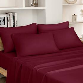 D01v165w Homeideas Queen Size Bed Sheets - 6 Piece Set Burgundy Extra Soft Brushed