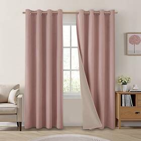 Ht01v390on-84 Homeideas 100% Blackout Curtains 2 Panels Blush Pink Linen Room Darkening Cur