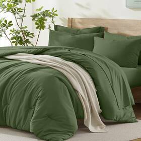 Green-86 Homelike Moment Queen Comforter Set With Sheets 7 Piece Olive Green Comforte