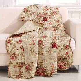 Homepacific 601818748001 Red Pink Gold Ecru Floral Roses Quilt Throw Blanket In 100% Cotton