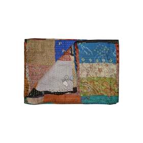 Homeroots 808236010523 60 Inch X 90 Multicolor Kantha Silk Throw Quilt Blanket