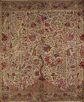 Hs1018q-beig Homestead Tree Of Life Tapestry Cotton Bedspread 108 Inch X Queen-king Beige