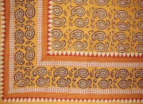 Hs1702t-saff Homestead Primitive Paisley Block Print Tapestry Cotton Spread 106 Inch X 70 Twin Saffron