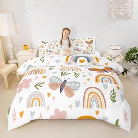 Cyjs10428zmd-bz Homewish Ust Boho Rainbow Comforter Set Twin Size Cute Butterfly Bedding 2pcs