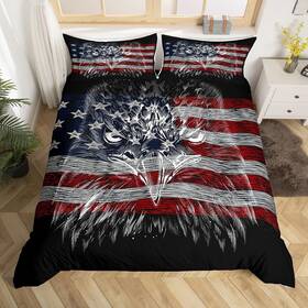 Wt7973cdx-twin Homewish American Flag And Dark Eagle Pattern Comforter Cover Set No Comfort