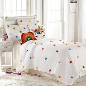 80324843 Homthreads Twin Colorful Pom-pom Quilt Set -