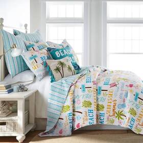 80364910 Homthreads Homethreads Full/queen Beach Days Quilt Set White/green/blue Reversible