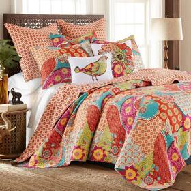 80364933 Homthreads Twin Zanzibar Quilt Set Orange/pink/yellow -
