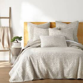 80364957 Homthreads Jacquard Quilt Set Lightweight Damask Scroll Pre-washed Taupe Twin