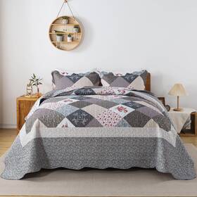 Honeilife 712109422569 Oversized King Bedspread 120x120 3-piece Quilt Set Reversible Grey