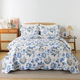 Honeilife 712109422637 King Quilt Bedding Set - 3 Pieces Floral Microfiber