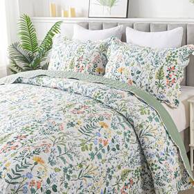 Honeilife 712109422651 Floral Quilt King Size - 3 Pieces Microfiber Sets Lightweight Bedspread