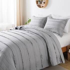 Honeilife 712109422828 Ruffled Quilt King Size - 3 Pieces Washed Microfiber Sets Lig