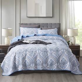 Honeilife 723497504553 Quilt Set King Size - 3 Piece Cotton Bedspreads Damask Coverlet Lightweight B