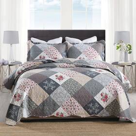 Honeilife 768645805892 Quilt Set King Size - 3 Piece Microfiber Reversible Bedspreads Patchwork Cove
