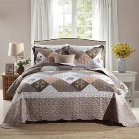 Honeilife 768645805922 Quilt Set King Size - 3 Piece Microfiber Reversible Bedspreads Patchwork Cove