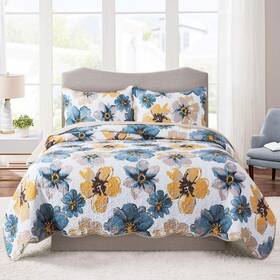 Honeilife 768645806011 Quilt Set King Size - 3 Piece Microfiber Quilts Reversible Bedsprea