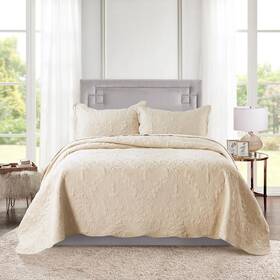 Honeilife 768645806134 Quilt Set King Size - 3 Piece Embroidered Microfiber Bedspread Reversible Cov