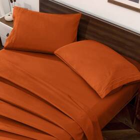 Qj230301-021 Horbaunal Burnt Orange King Size Sheet Set - 4 Piece Hotel Luxury Bedding She