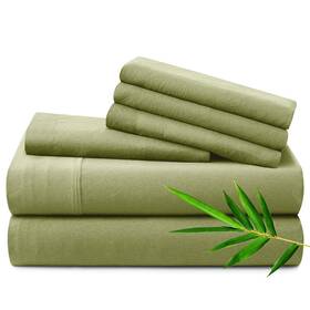 Qj240725-004 Horbaunal 6 Pcs Green King Sheet Set - Rayon Derived From Bamboo Sheets
