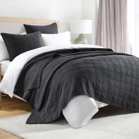 Horimote Home 313025216272 100% Cotton Quilt Set King Size Charcoal Pre-washed Bedspreads Co