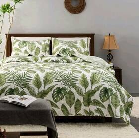 Horimote Home 313052233259 Tropical Plants Quilt Set King Size 3 Pieces Green Palm Leaves Rainforest Style