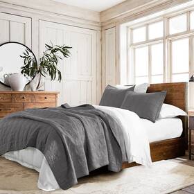 Horimote Home 445015359317 100% Cotton Quilt Set Queen Size Pre-washed 3-piece Full/queen Dark Grey